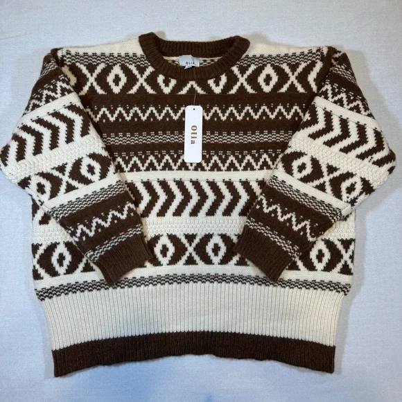 NWT Olio Women's Brown and Cream Patterned Sweater - Picture 1 of 9